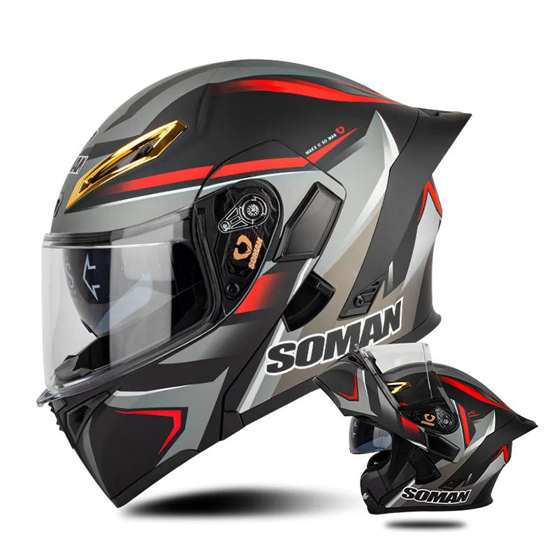 DOT Approved Modular Full Face Motorcycle Helmet – Flip-Up Dual Visor, All-Season