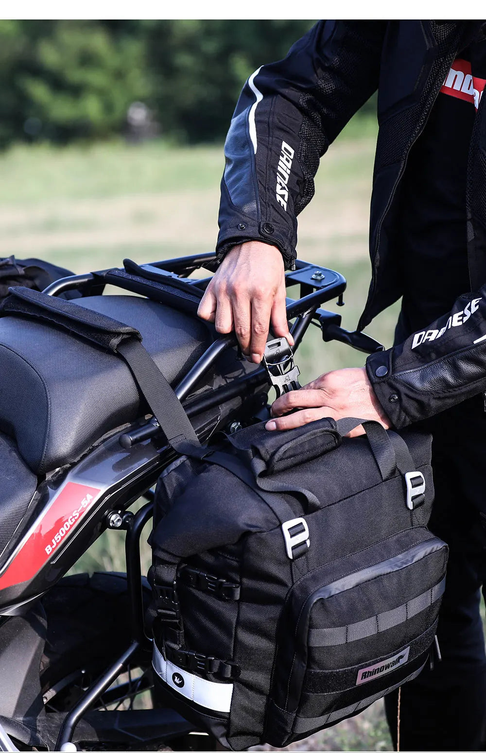 Rhinowalk Motorcycle Side Saddle Bag 20L Universal with Removable 100% Waterproof Inner Bag Motorbike Travel Luggage Accessories – Black / Olive (1PC)