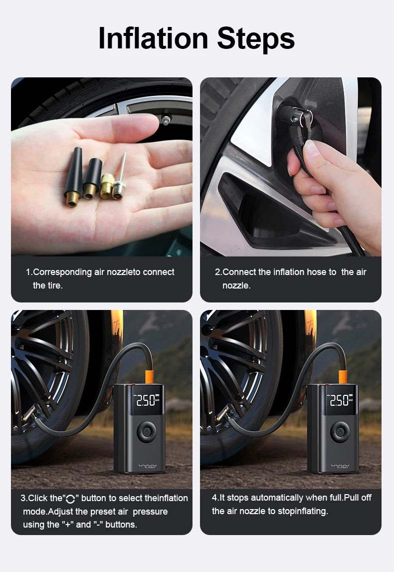 Motorcycle Jump Starter 12V 600A with Air Compressor Portable Power Bank Tyre Inflator LED Lighting Battery Booster