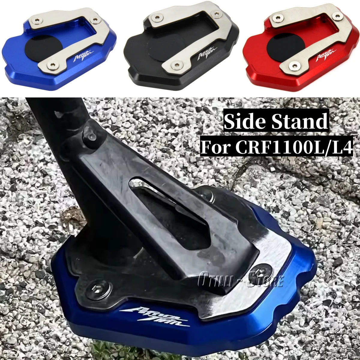 For Honda CRF1100L CRF 1100 L L4 Africa Twin 2020-2025 Motorcycle CNC Kickstand Foot Side Stand Extension Support Enlarge Plate – Otilli 6061-T6 Billet Aluminium CNC Black Blue Red