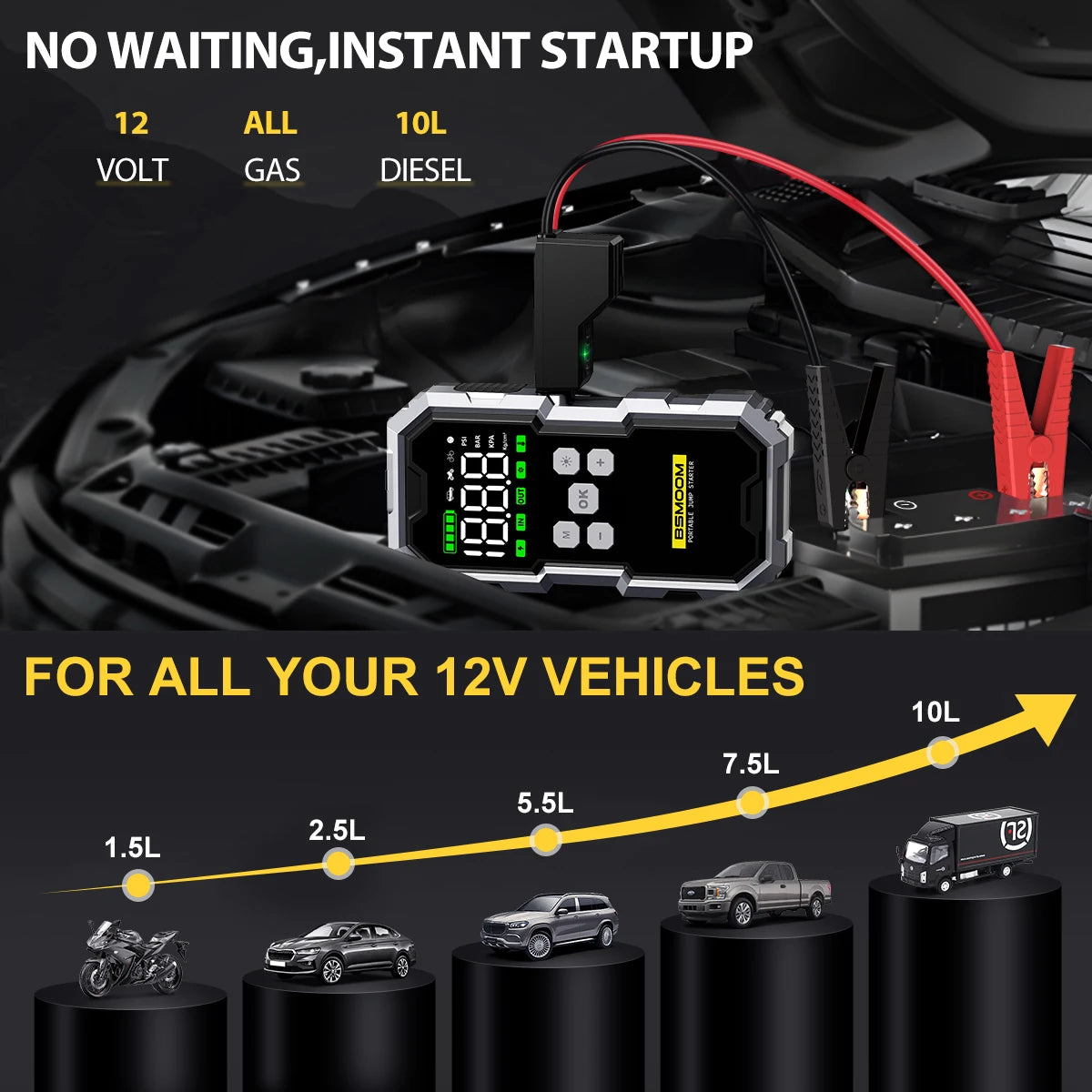 BIUBLE Motorcycle Jump Starter 7000A with Air Compressor Battery Booster 12V Power Bank LED Flashlight Smart Cable Voltage Display