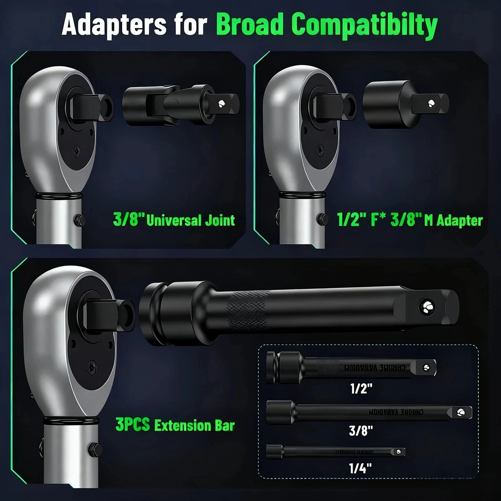 TaskStar 8-in-1 Click Torque Wrench Set – 1/4” + 3/8” + 1/2” – 72-Tooth – ±3% Accuracy – 5 Adapters + Case – $108