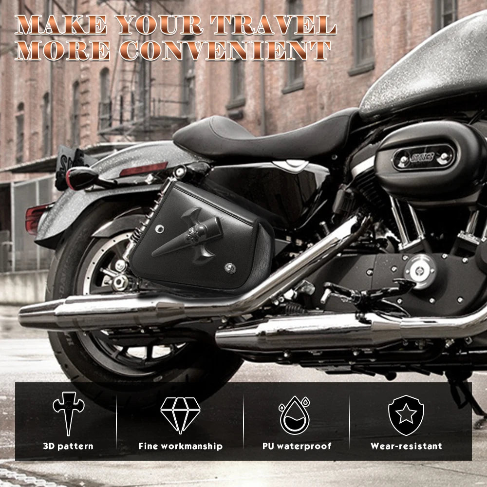 WASONTEDA Waterproof Motorcycle Saddle Bags Tool Organizer Rear Swingarm Bag PU Leather Hard-Shell for Harley Sportster XL883 1200 Street 750 Rebel 300 500 – Black (1 Pair)