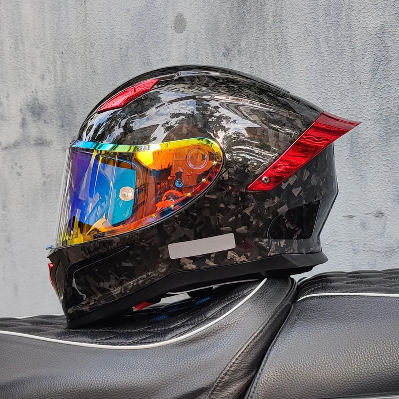 Carbon Fiber Helmets – ORZ Full Face Motorcycle Helmet, Color Visor, DOT Approved, All-Season