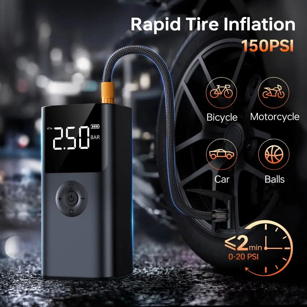 4-in-1 Jump Starter 1000A 12V – Wireless Tire Inflator, LED SOS Light & Power Bank for Car, Motorcycle & Bicycle