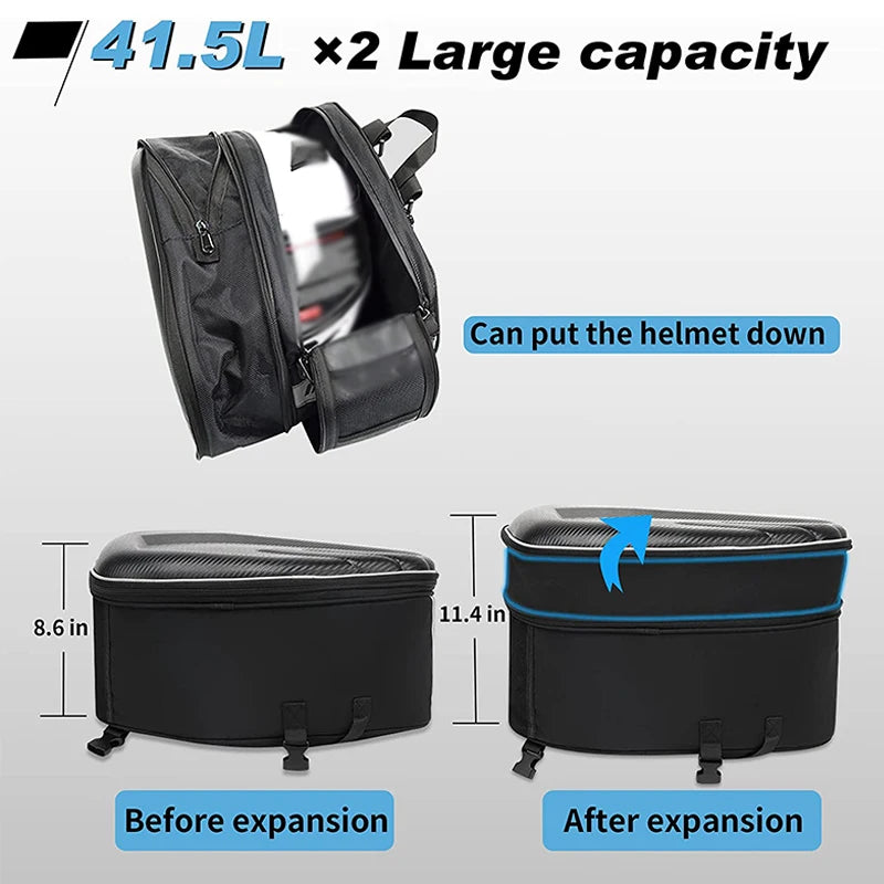 oezrefit 2PCS Universal Fit Motorcycle Pannier Bags Luggage Saddle Bags Side Storage Fork Travel Pouch Box Motorcycle Side Helmet Riding Waterproof 36L-58L with Rain Cover – Black