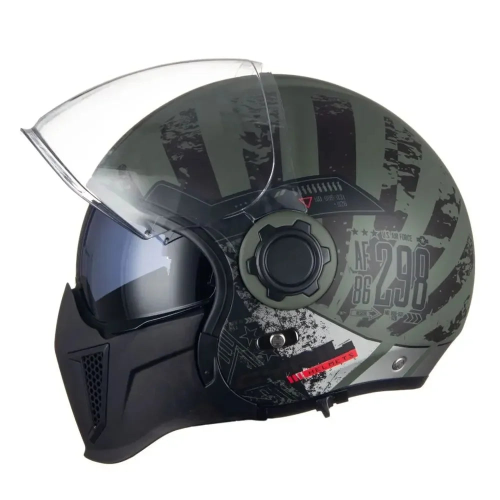 Modular Helmets – DOT Full Face Motorcycle Helmet, Dual Visor, Retro Open Face Design for Men & Women