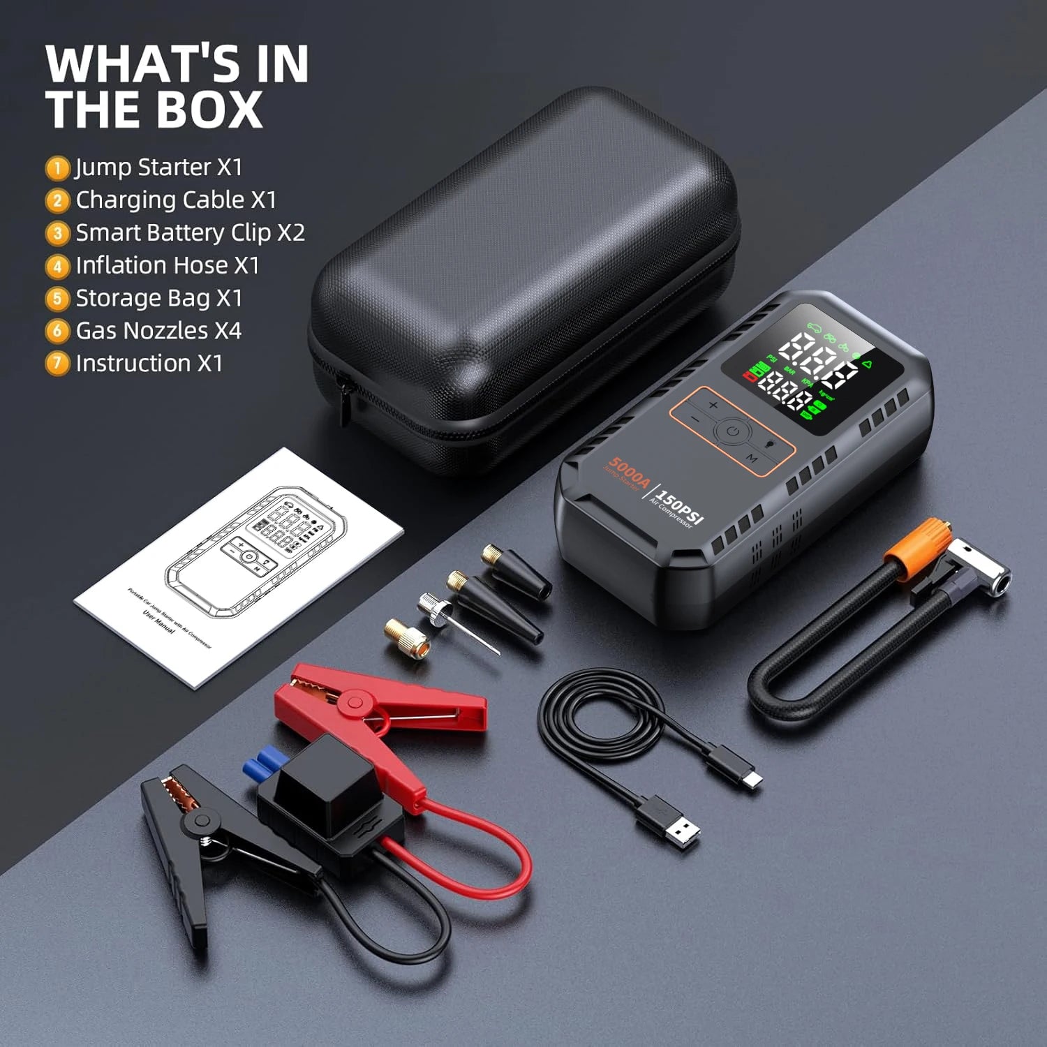 PAIVIROKU 5000A Jump Starter with Air Compressors – 150PSI Tire Inflator & Portable Battery Booster
