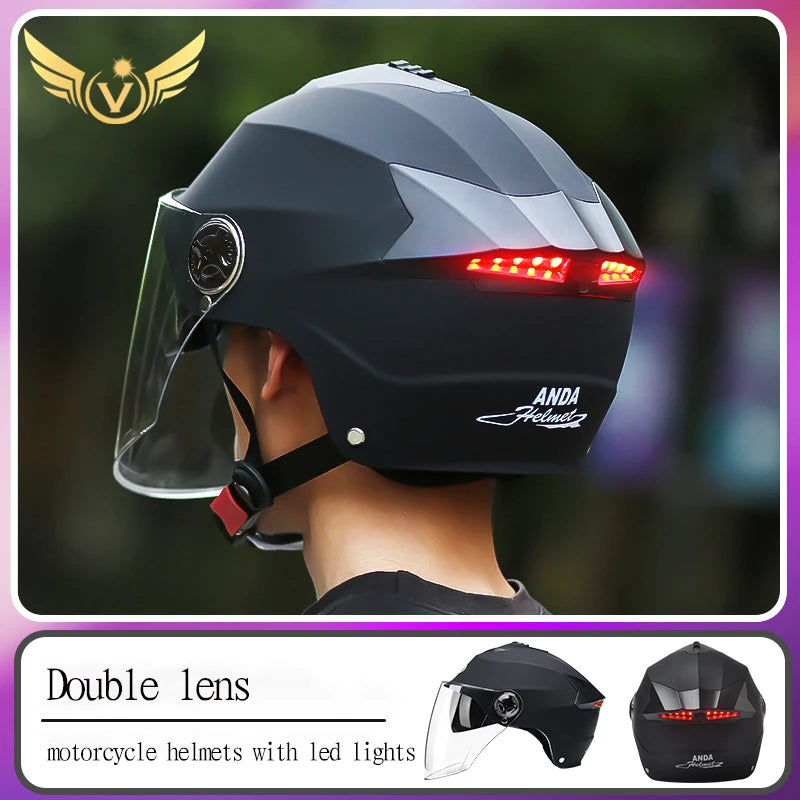 Half Helmets with Rechargeable Double Visor