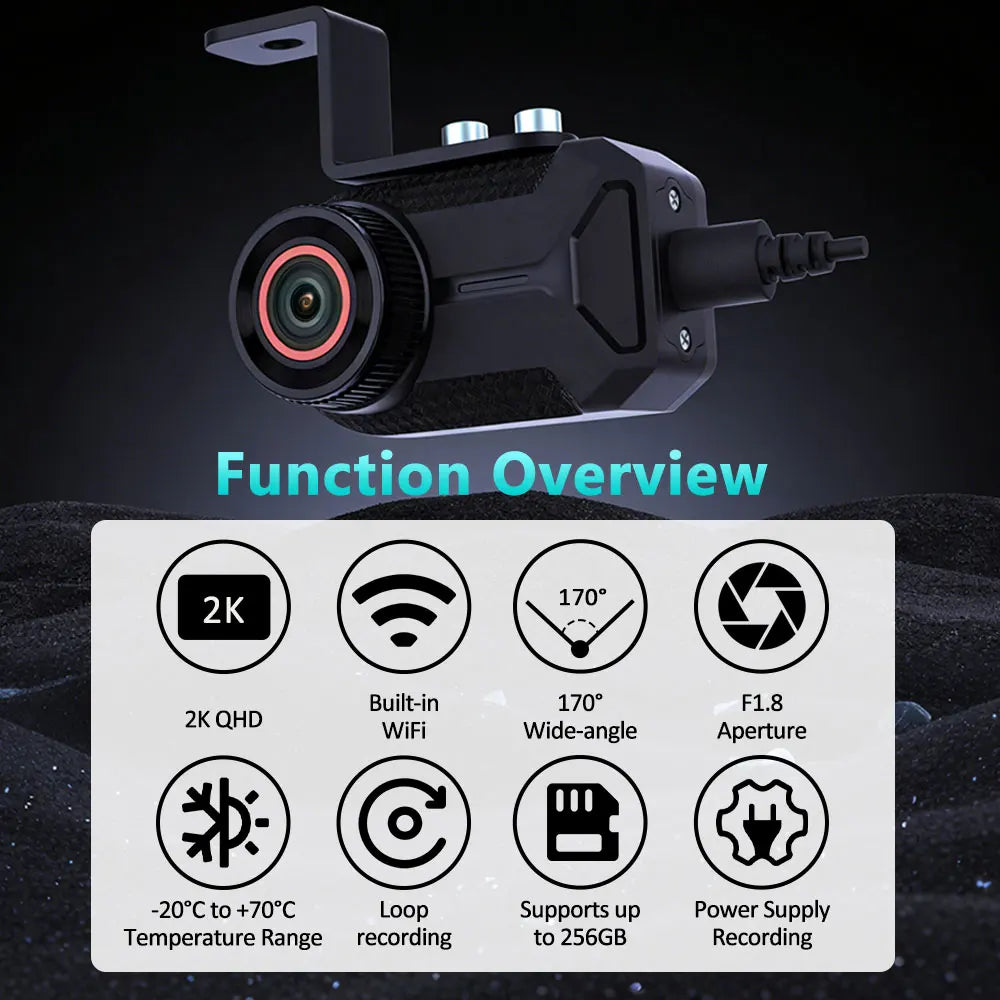 WDSZKMYF 2K HD IP66 Waterproof Mini Motorcycle Dash Cam 170° WiFi Night Vision Loop Recording USB Motorcycle Camera DVR for Motorcycle E-Bike Bicycle Mountain Bike