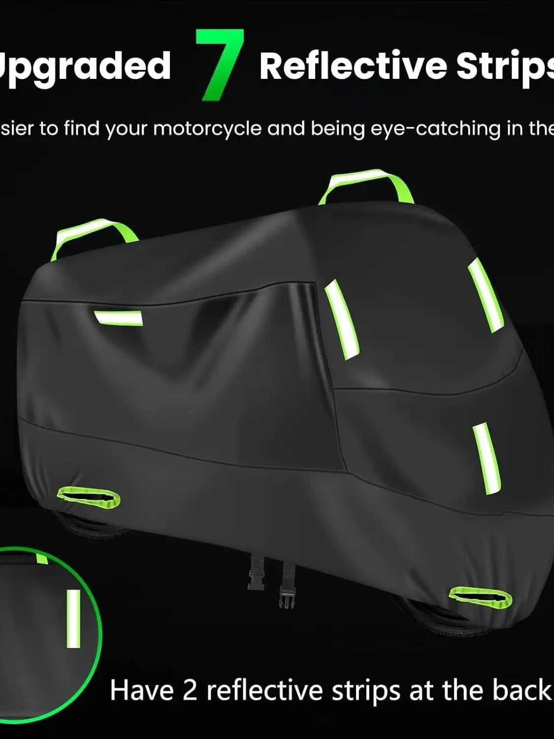 420D Universal Motorbike UV Protection Cover – High-Density Oxford Cloth Waterproof Rainproof Dustproof All Weather Windproof Lock Holes Night Reflective Strips Black M-4XL