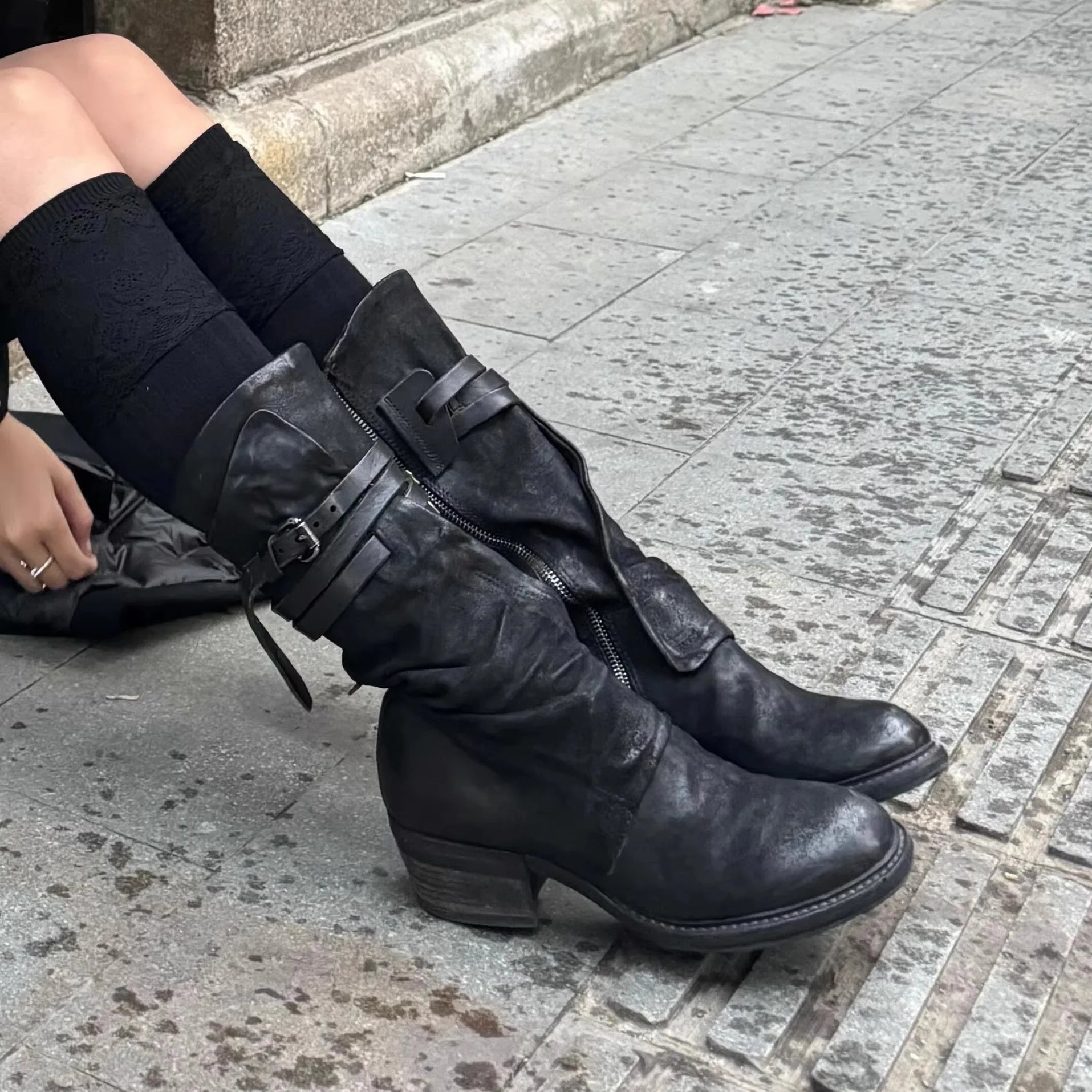 Riding Boots – Retro Motorcycle Boots for Men & Women, Side Zipper & Buckle Strap
