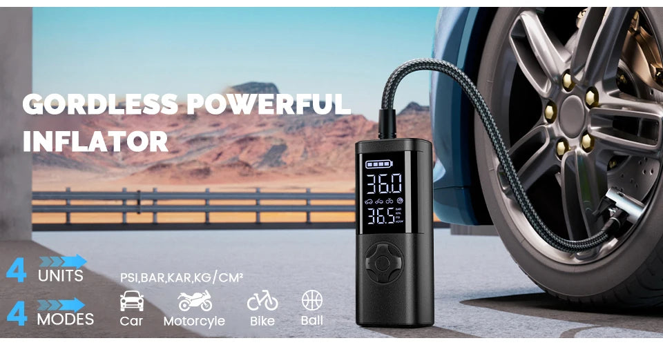 Portable Air Compressor – Mini Wireless Tire Inflator with Digital Display