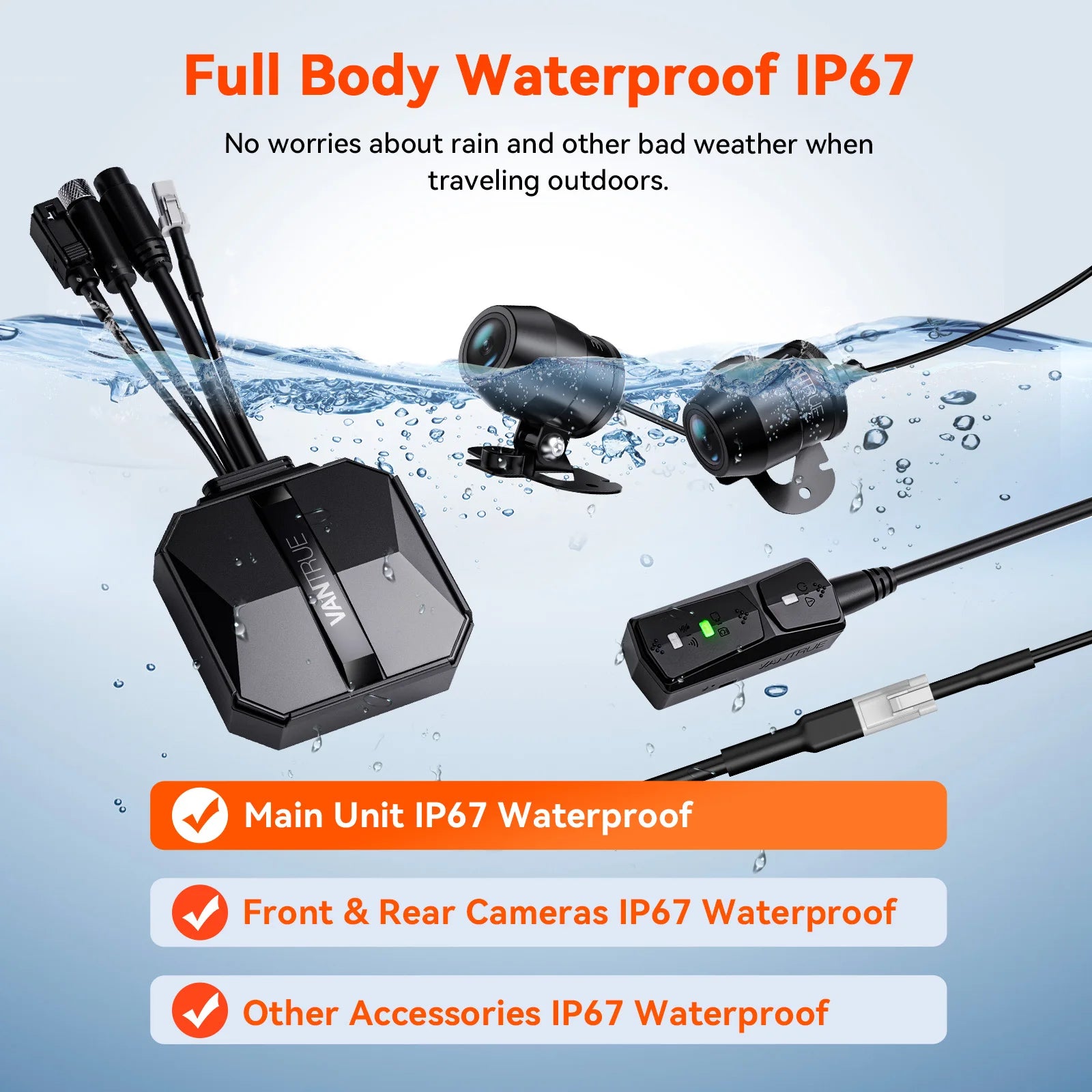 Vantrue F1 Motorcycle Dash Cam 4K Front 1080P Rear IP67 Waterproof WiFi GPS 160° 24H Parking Mode Wired Remote Motorcycle Camera DVR STARVIS OTA 18-Month Warranty