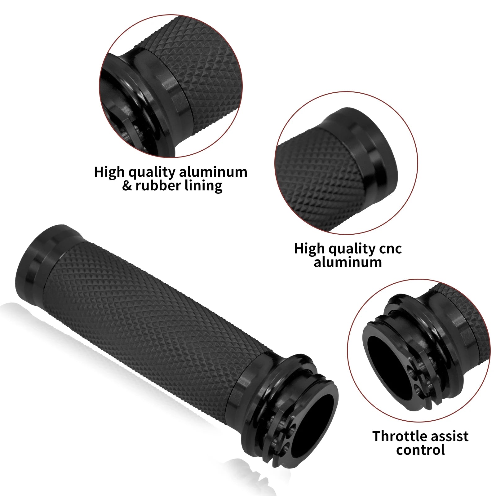 REWMTER Harley-Davidson Motorcycle Handlebar Grips 1" 25mm Aluminum Rubber Lining Hand Grips for Harley Sportster XL 883 1200 XR Touring Road King Dyna Softail V-Rod VRSC – Black / Chrome (1 Pair)