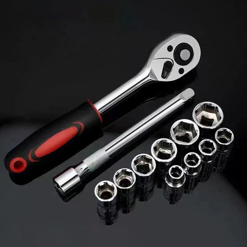 Short Socket Ratchet Wrench Set – Stainless Steel – Car / Boat / Motorcycle / Bicycle Repair – Compact Hard-to-Reach Access – $21