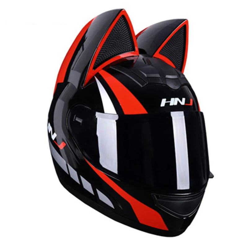 Cute Cat Full Face Ear Helmet for Street and Motocross Riding