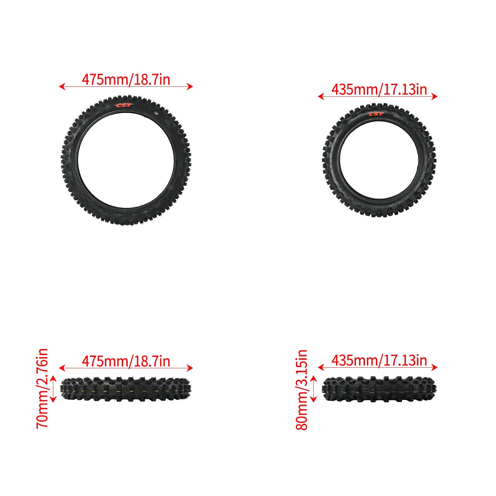 Dirt Bike Tires – 60/100-14 Front & 70/100-12 Rear Tires for Surron