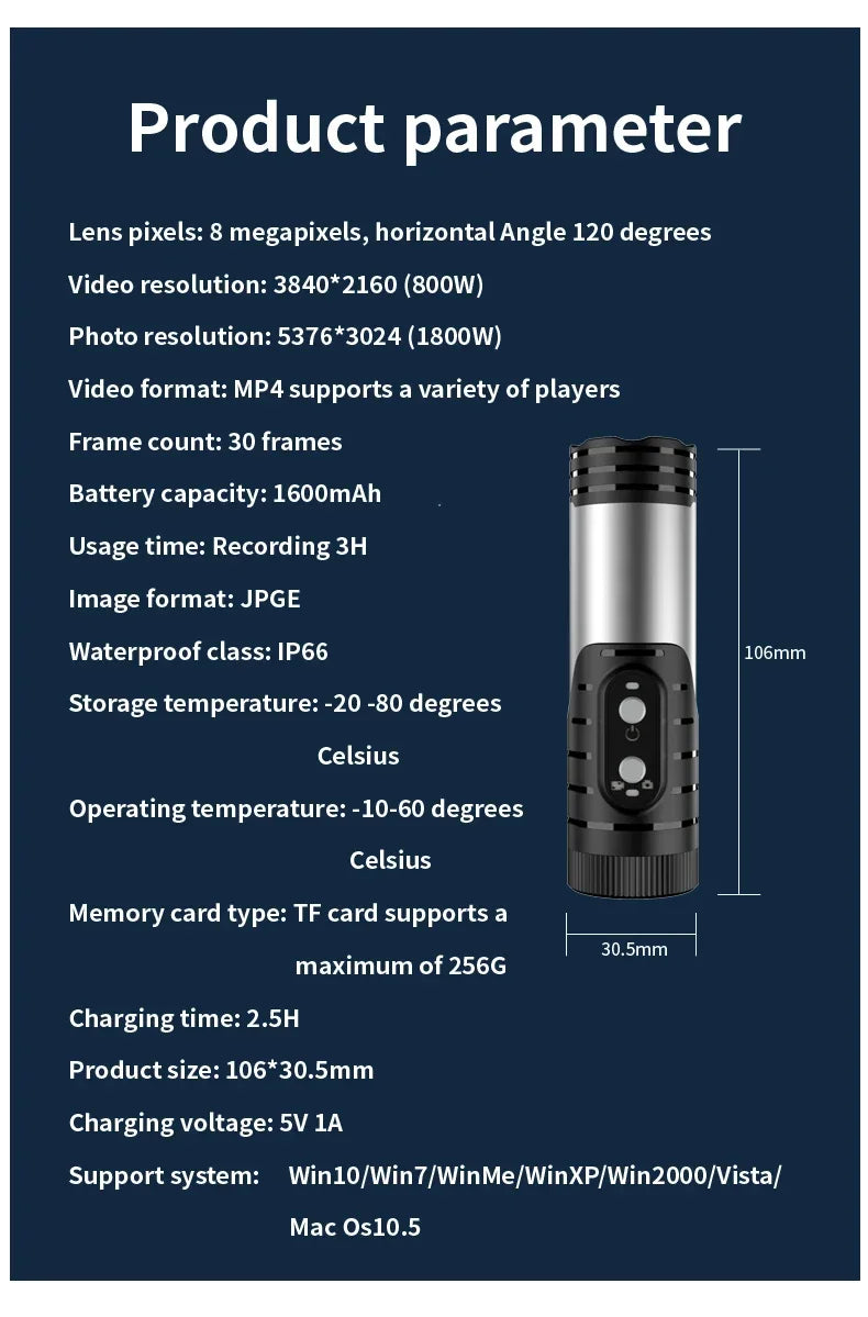 DIXSG 4K / 1080P WiFi Sports Action Camera IP66 Waterproof EIS Anti-Shake H.265 120° Wide-Angle No Screen Record While Charging Motion Detection Bicycle Motorcycle Helmet Cam Camcorder