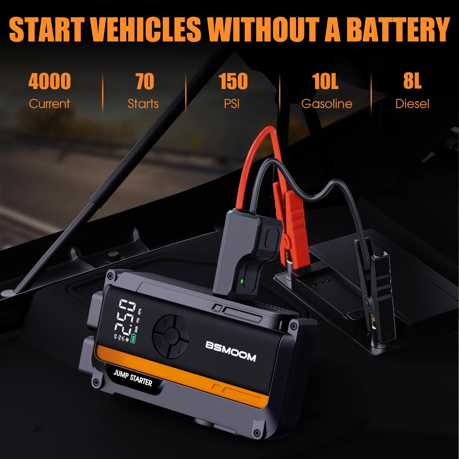 BSMOOM 150PSI Air Compressors Jump Starter Combo 4000A-10000A Portable Car Battery Pack for Motorcycle Car SUV Truck RV