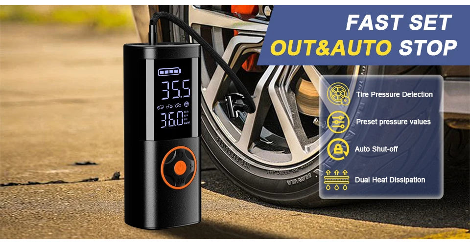 SERVOMASTER 7-in-1 Portable Jump Starter with Air Compressors – Multi-Pressure Inflator, LED Flashlight & Power Bank for Car, Motorcycle & Bicycle