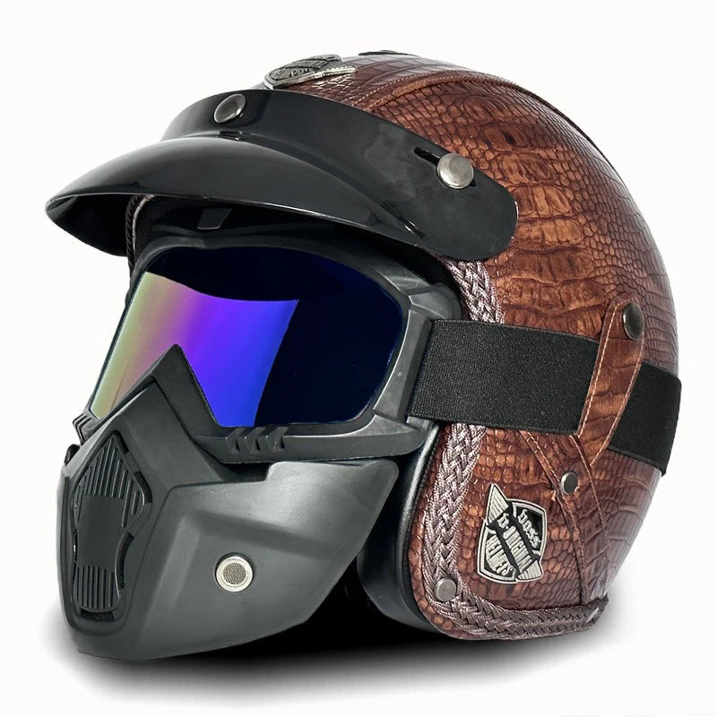 Open Face Helmets – Retro PU Leather Motorcycle Helmet, Vintage Cafe Racer Style, DOT & ECE Certified