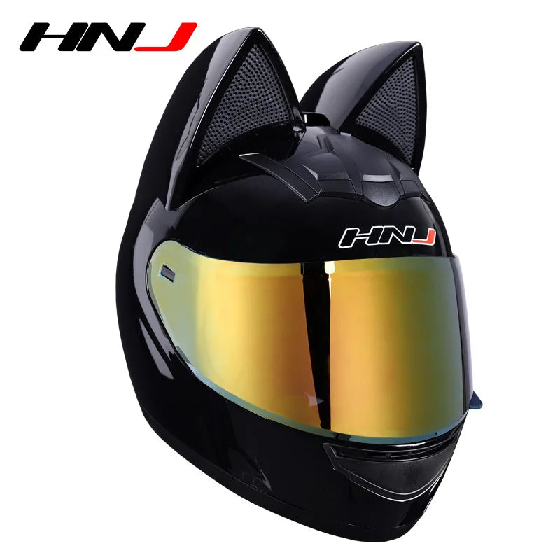 Cute Cat Full Face Ear Helmet for Street and Motocross Riding