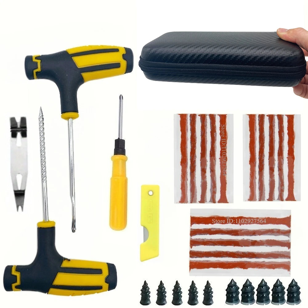 Tubeless Tire Puncture Plug Repair Kit with Storage Box – 23 / 31 / 42 / 52pcs – Car Motorcycle Bicycle – $10–18