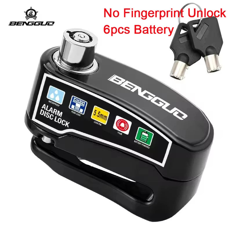 Motorcycle Alarm Disc Brake Lock One-Touch Fingerprint Unlock Anti-Theft Security Moto Wheel Disk Padlock Motorcycle Disc Lock – Vibration Alarm Aluminum Alloy Waterproof
