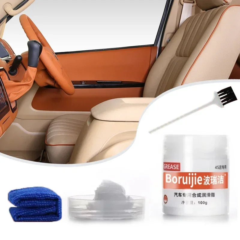 White Multipurpose Grease Lubricant 100g – Car Door Hinge Sunroof Track Seat Rail Trunk Lock – Anti-Noise Anti-Rust Anti-Wear – Grease / Grease+Brush / Grease+Brush+Towel – $14