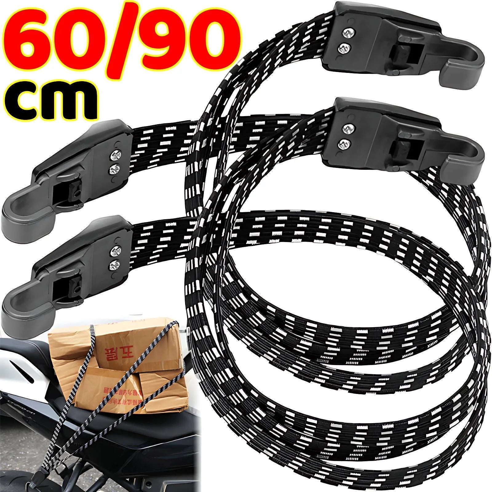 Bungee Straps – 90cm Adjustable Motorcycle Luggage & Helmet Strap