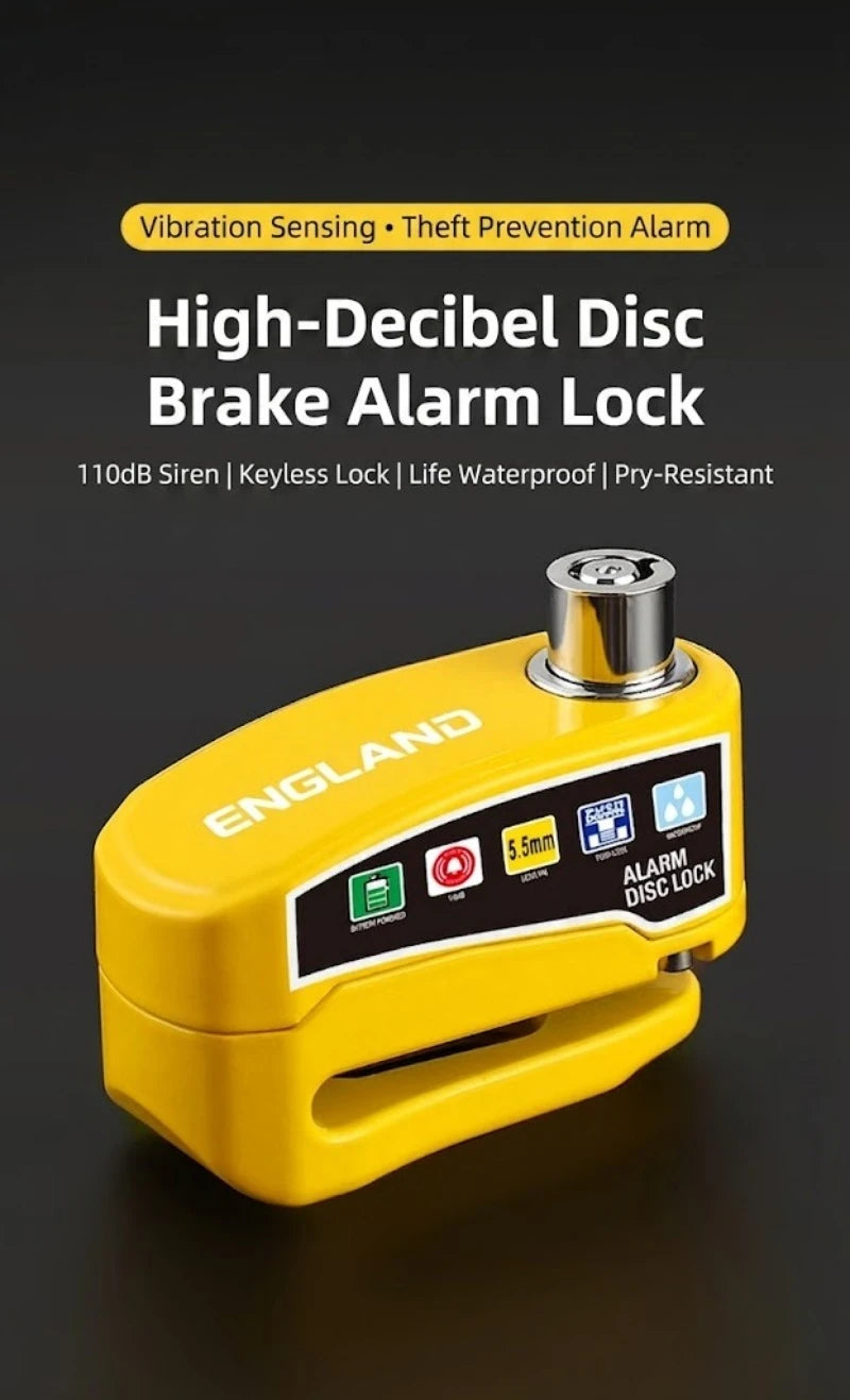 Alarm Disc Lock Anti-Theft 110dB Waterproof Motorcycle Disc Brake Lock Aluminum Alloy with Reminder Cable for Scooter Bike Parts – Vibration Alarm – 0.22kg – Red Yellow Green Black Blue – With or Without Rope