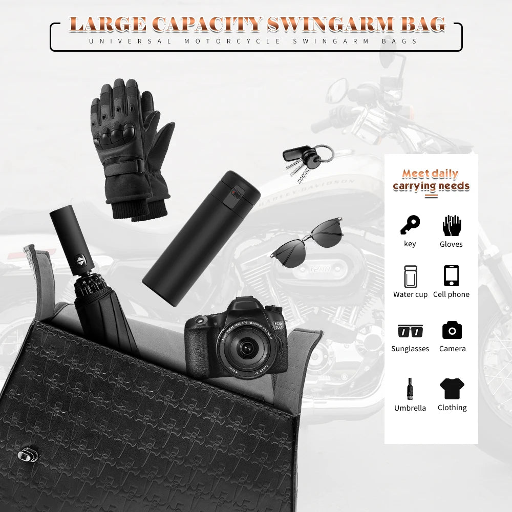 WASONTEDA Waterproof Motorcycle Saddle Bags Tool Organizer Rear Swingarm Bag PU Leather Hard-Shell for Harley Sportster XL883 1200 Street 750 Rebel 300 500 – Black (1 Pair)