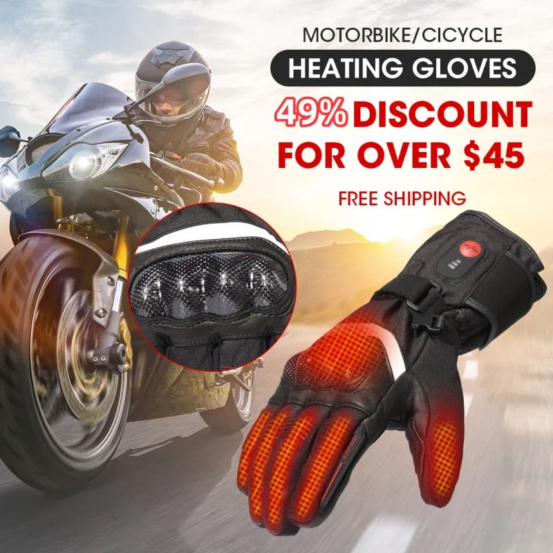 DW Heated Gloves Motorcycle Winter Heated Gloves Warm Waterproof Rechargeable Heating Thermal Gloves Snowmobile Battery Charger