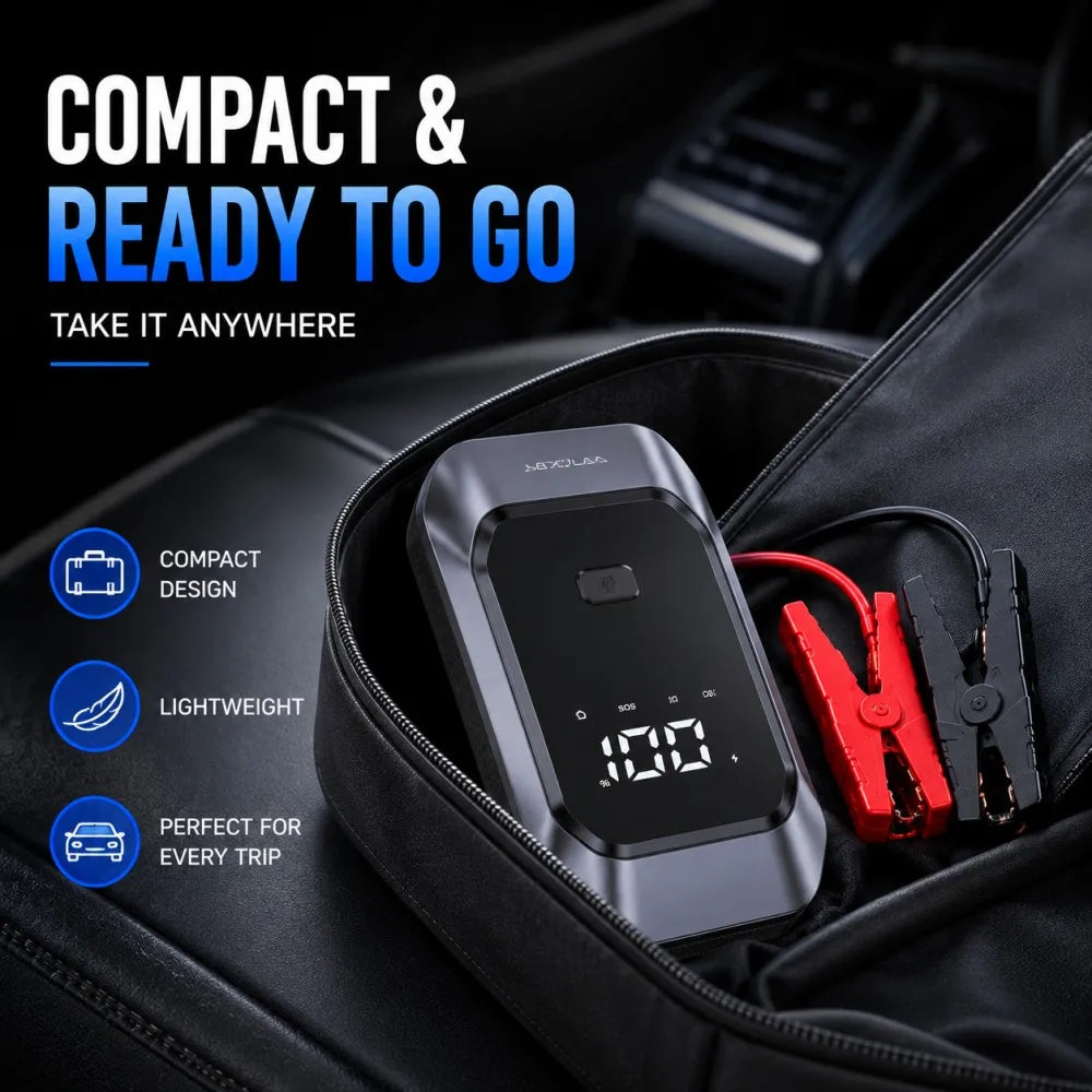 Vyvylabs 12000mAh Car Jump Starter – 1000A Peak 12V Portable Battery Booster Pack with Power Bank, LED Flashlight & Digital Display