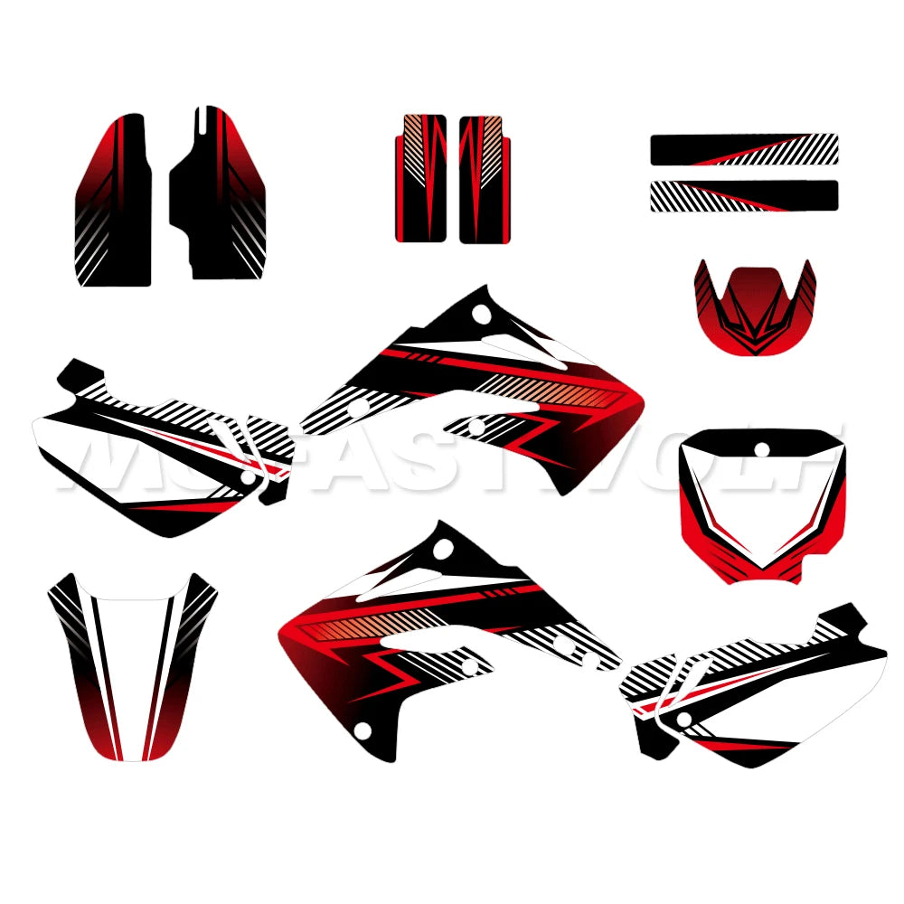 Honda CR85 2003–2012 Motorcycle Graphics Background Decal Sticker Kit – 4 Designs – 29mil / 31mil 3D / 35mil Extra-Thick – Custom Number Option – $94–$124