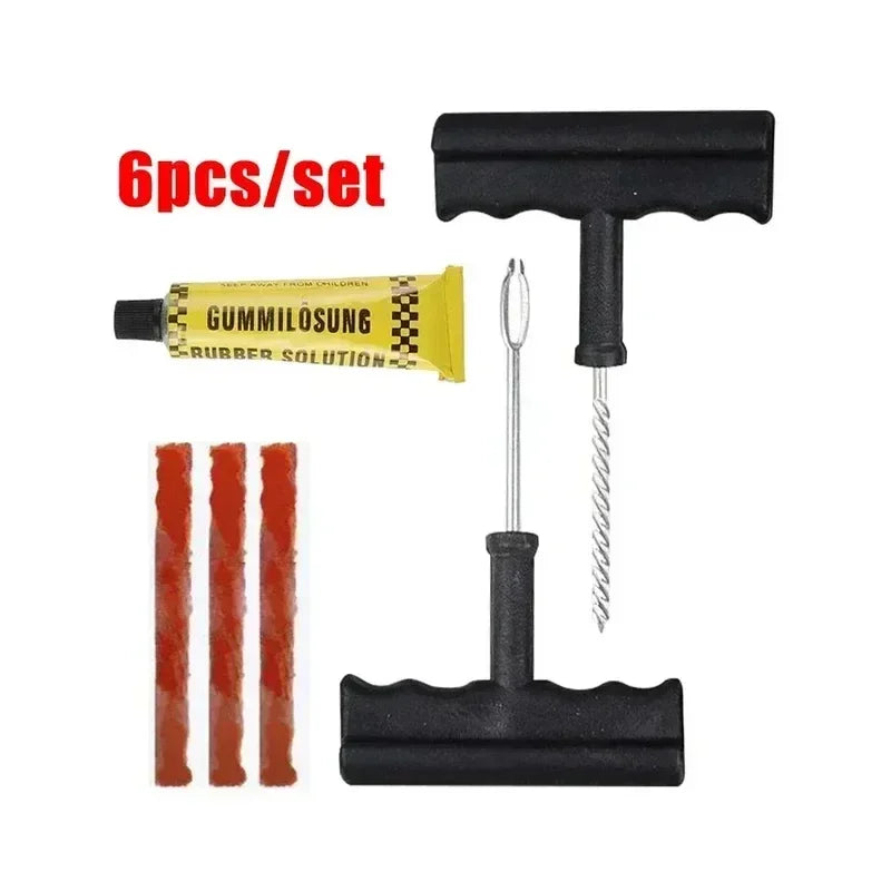 Motorcycle Tubeless Tire Repair Tool Kit – Rubber Strips, Thread Drill, Fork Drill & Glue – Car Truck Vacuum Tyre Puncture Plug Set – $10