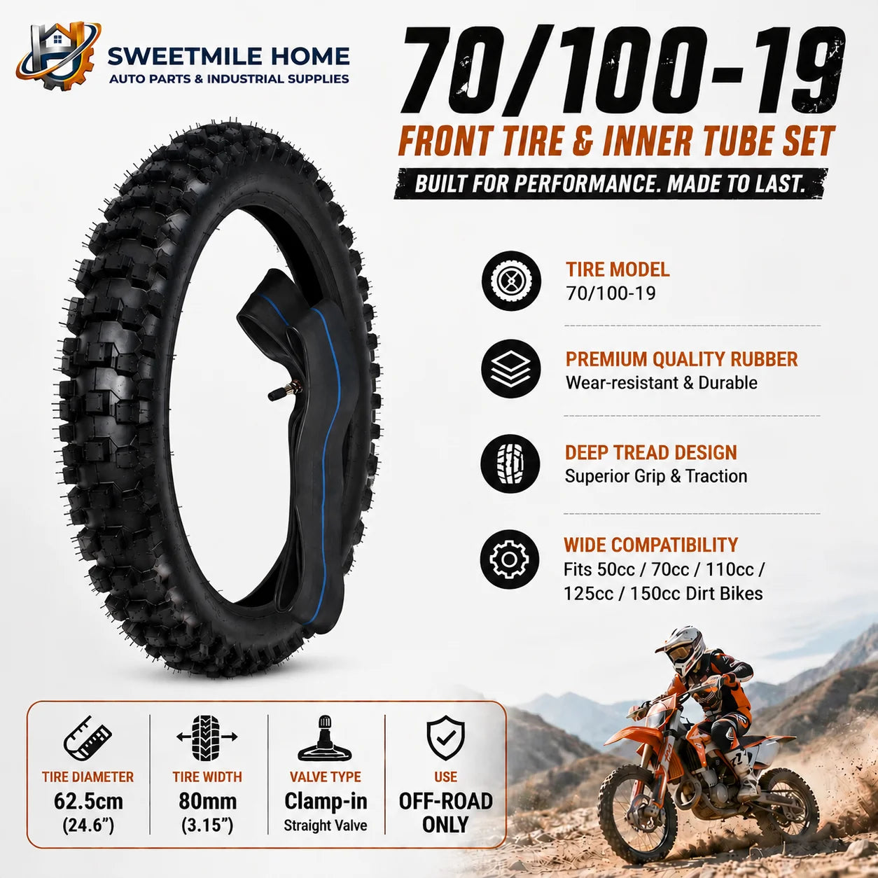 Dirt Bike Tires – 70/100-19 Front Tire & Inner Tube Set
