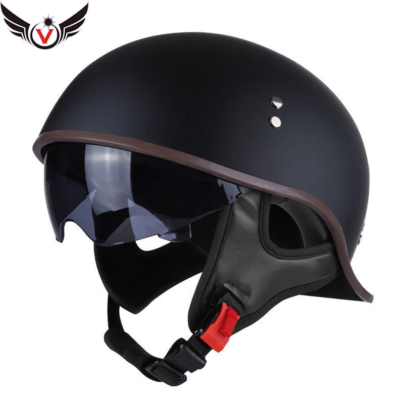 Half Helmets – V Retro Motorcycle Helmet, Lightweight All-Season Cruiser Helmet for Men & Women