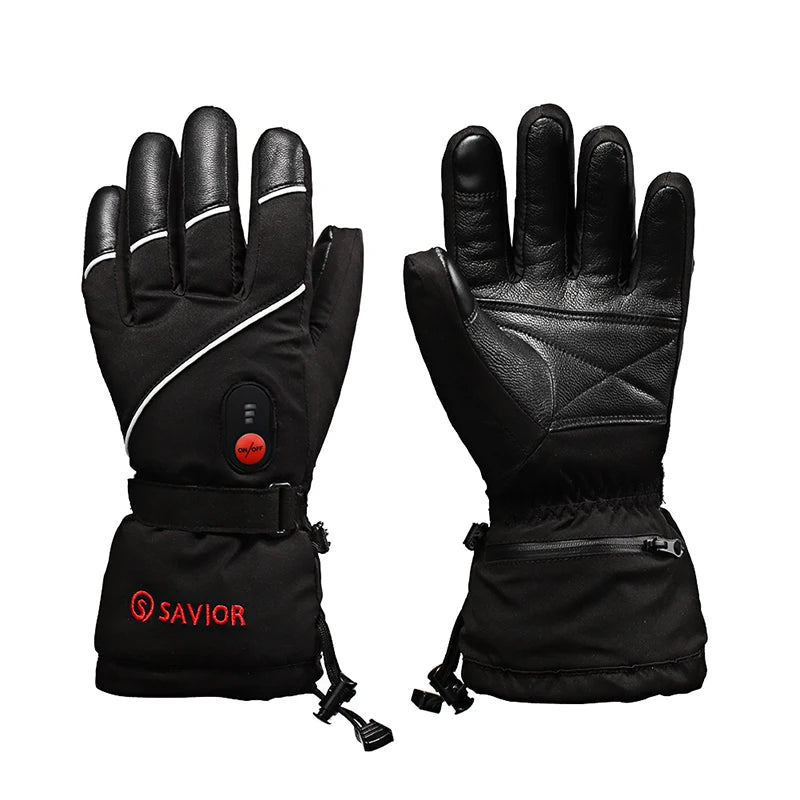 Savior Heat Battery Heated Motorcycle Gloves Goat Skin Leather 3 Shift Temperature Control Waterproof Electric Heated Gloves