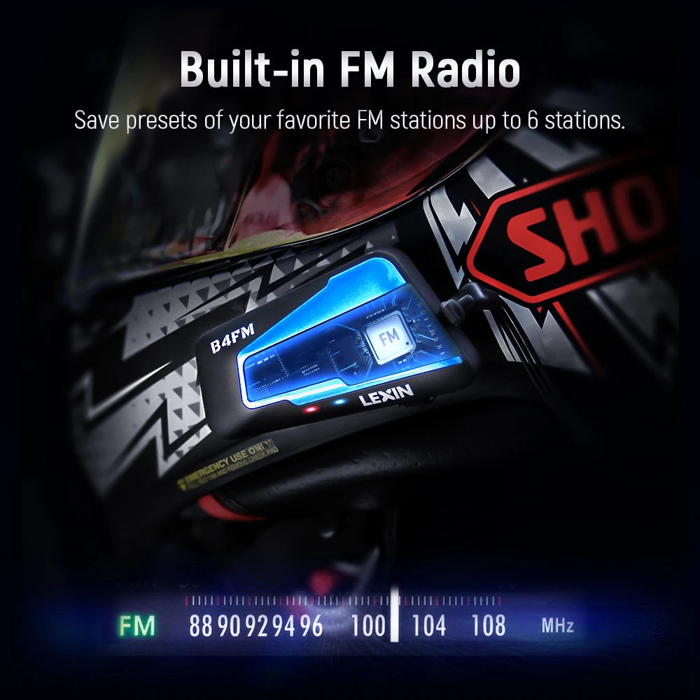 LEXIN B4FM-X Motorcycle Bluetooth Intercom – 10-Rider Music Sharing
