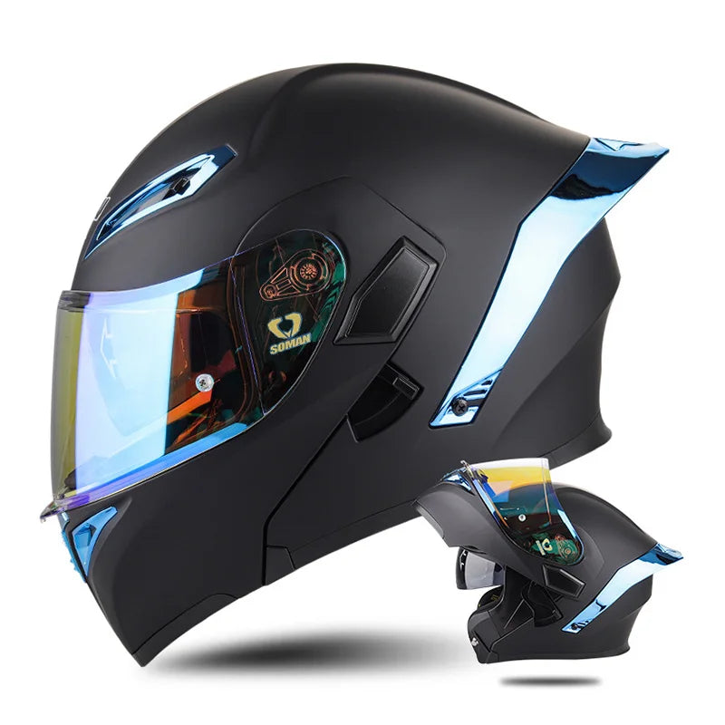 DOT Approved Modular Full Face Motorcycle Helmet – Flip-Up Dual Visor, All-Season