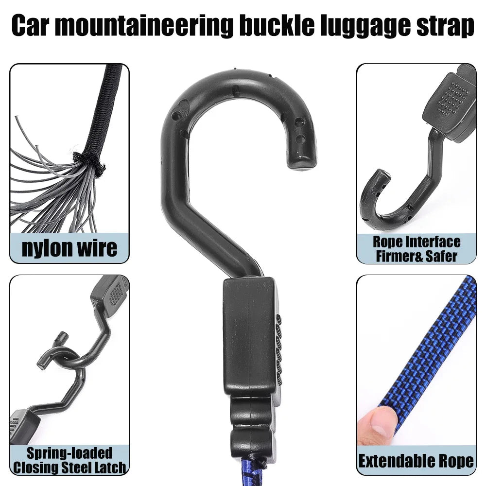 Motorcycle Luggage Strap Bungee Cord with Hooks Elastic Tie Down for Bike Helmet Cargo Net Rope Bicycle Rack Securing Accessorie