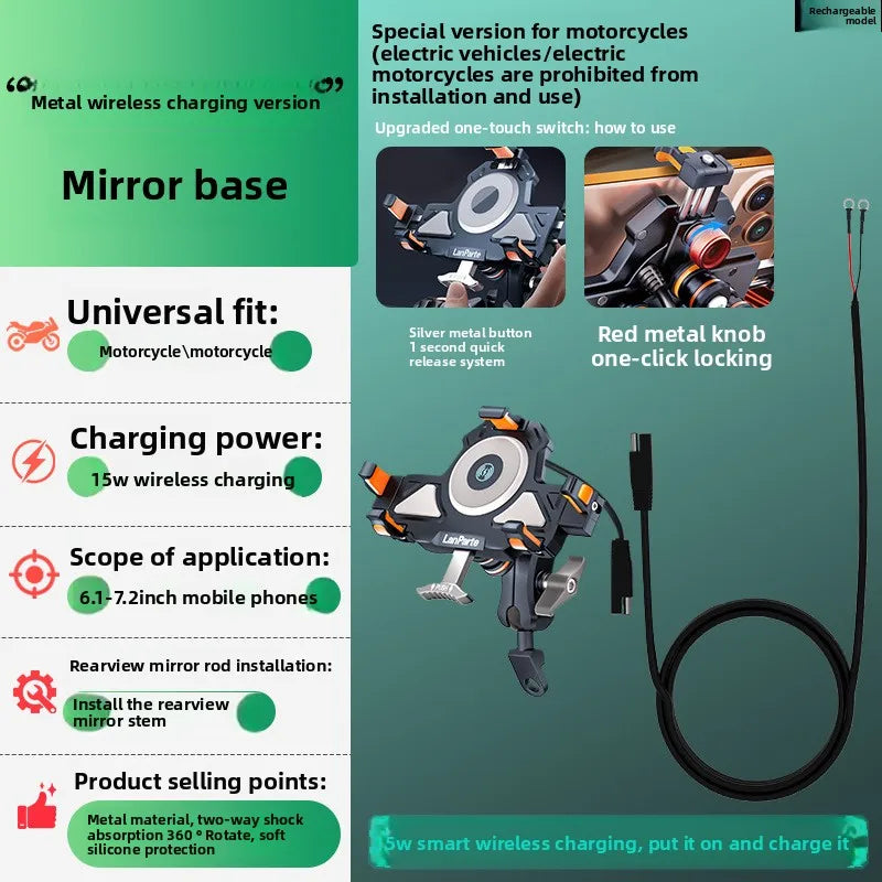 Metal Shockproof Motorcycle Phone Holder 4 Vibration Dampener 15W Wireless Charger Fast Charging Motorbike Bicycle Bike Stand