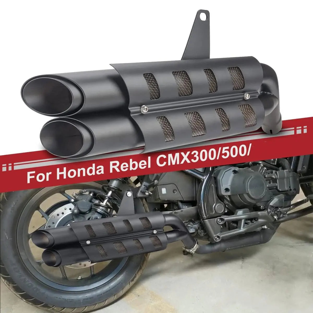 Motorcycle Exhaust Slip-on Muffler Pipe Tube with Heat Shield Cover Kit for CMX 300 CMX 500 Rebel 2017-2025 Black