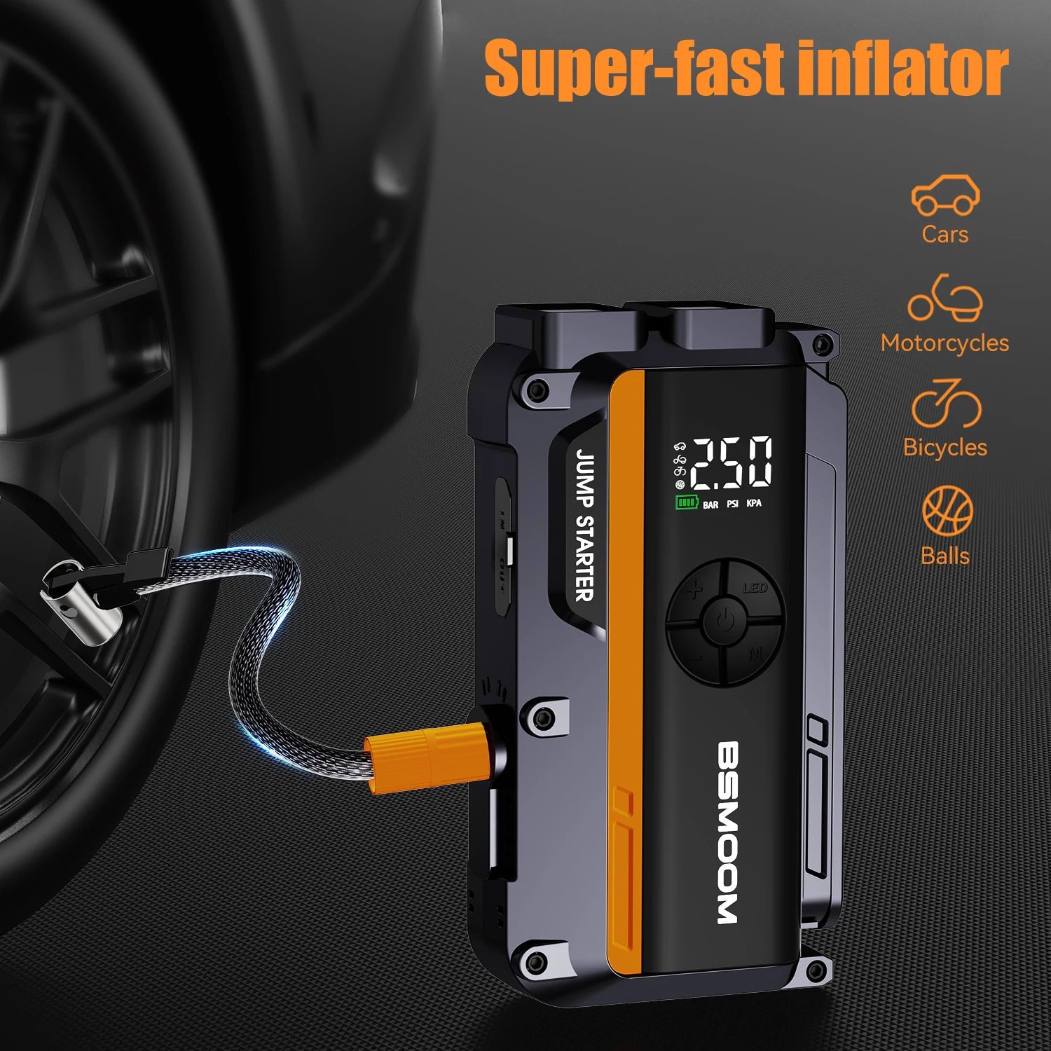 BSMOOM 150PSI Air Compressors Jump Starter Combo 4000A-10000A Portable Car Battery Pack for Motorcycle Car SUV Truck RV