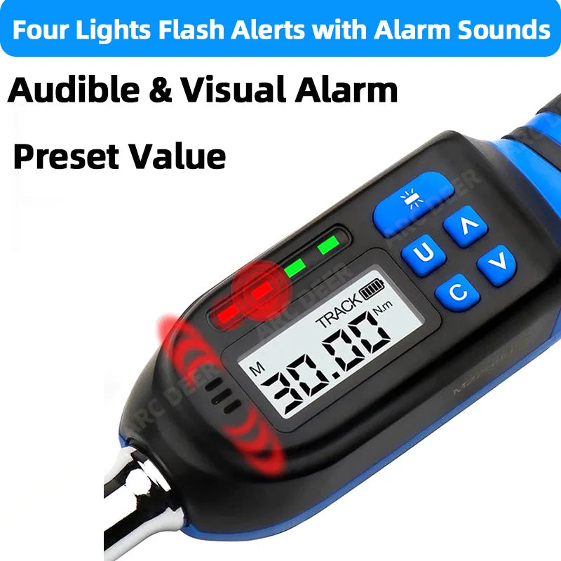 ARC DEER Digital Torque Wrench – Peak + Track Mode – Data Storage – ±2% CW – LED + Buzzer – 1.5–60 Nm – from $129