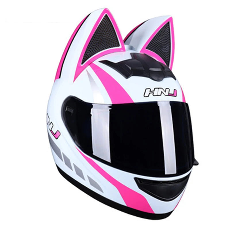 Cute Cat Full Face Ear Helmet for Street and Motocross Riding