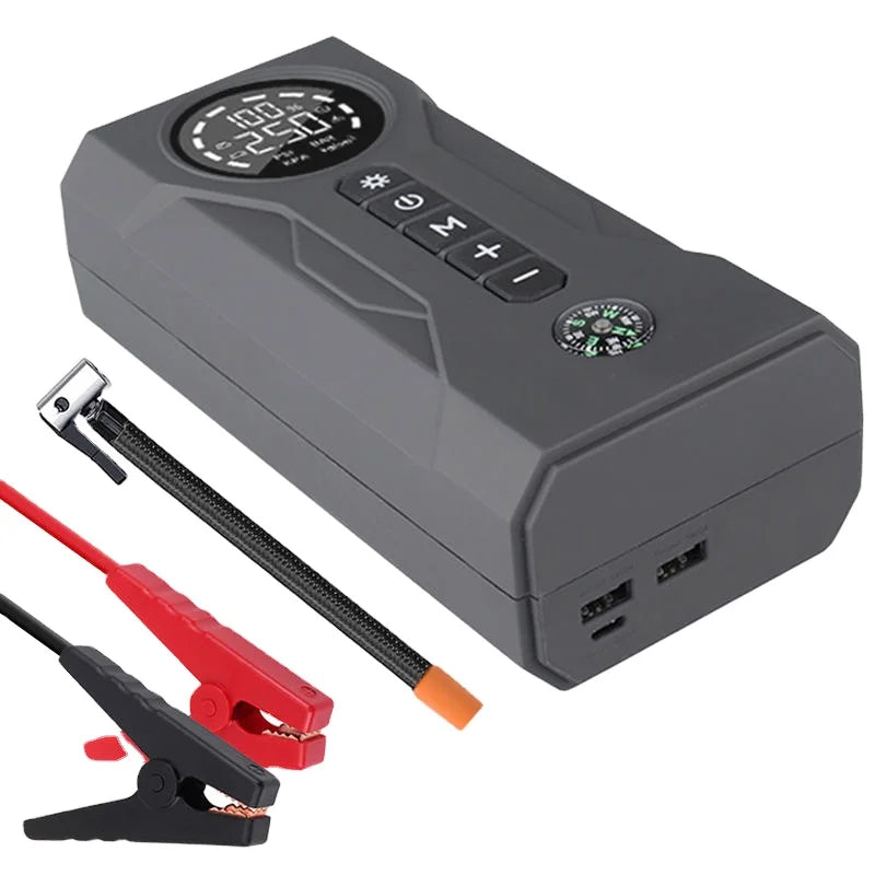 Portable 4-in-1 Car Jump Starter – 2000A Peak, 16000mAh Power Bank, Air Compressors & LED Light for Truck & Motorcycle