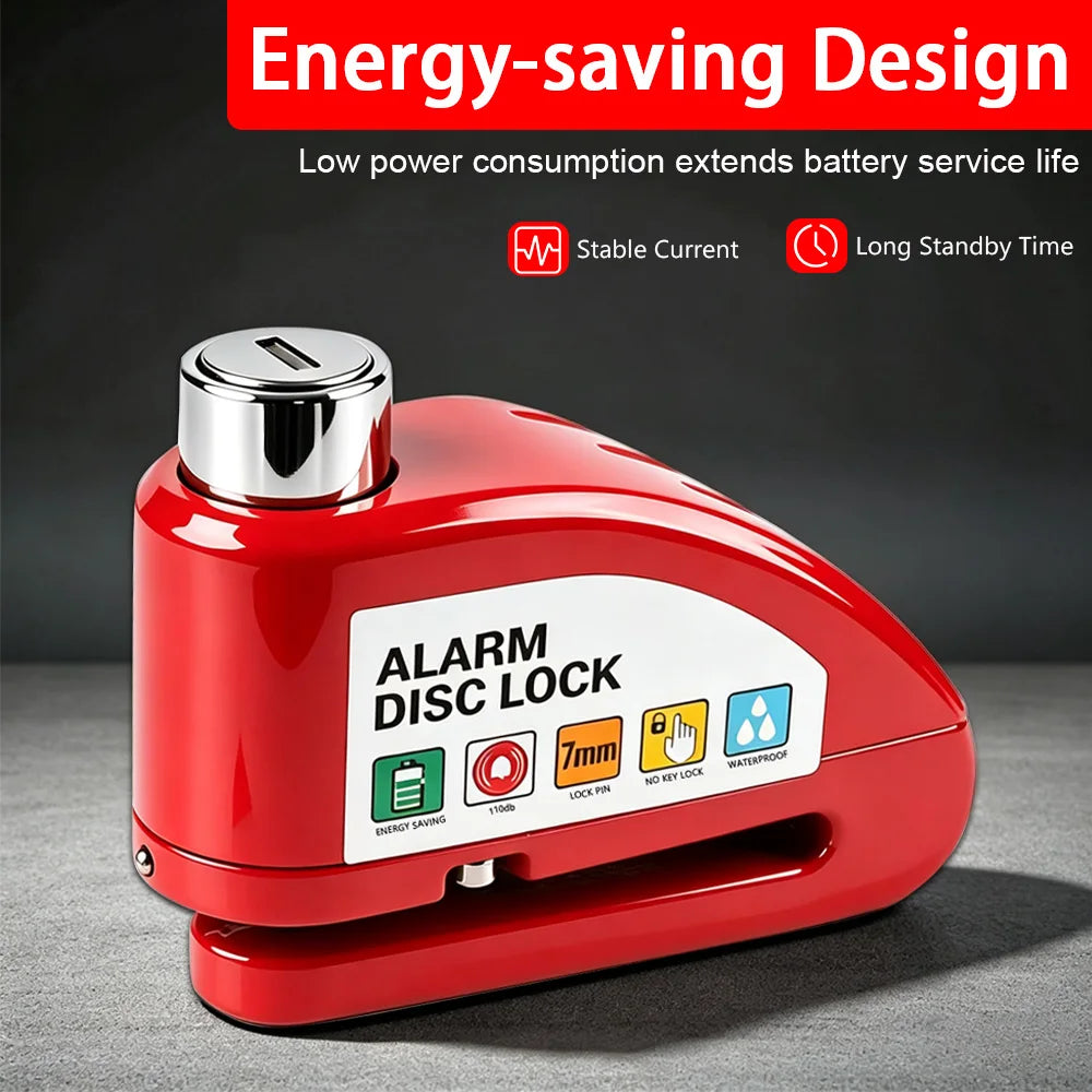 Motorcycle Bicycle Alarm Disc Lock Aluminum Alloy Anti-Theft Safety Padlock Vibration Reminder Security Protection Accessories – 110dB 7mm Hardened Steel 2 Keys Allen Wrench 7 Colors